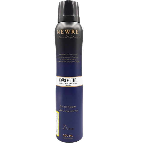 اسپری  خوشبو کننده بدن گود گرل زنانه کارولینا هررا نیوره دئودورانت 24 ساعته 200 میل | NEWRE Perfume Body Spray GOOD GIRL for women 200ml